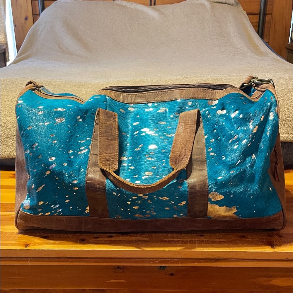 American Darling Teal cowhide and Brown Leather Duffle Bag